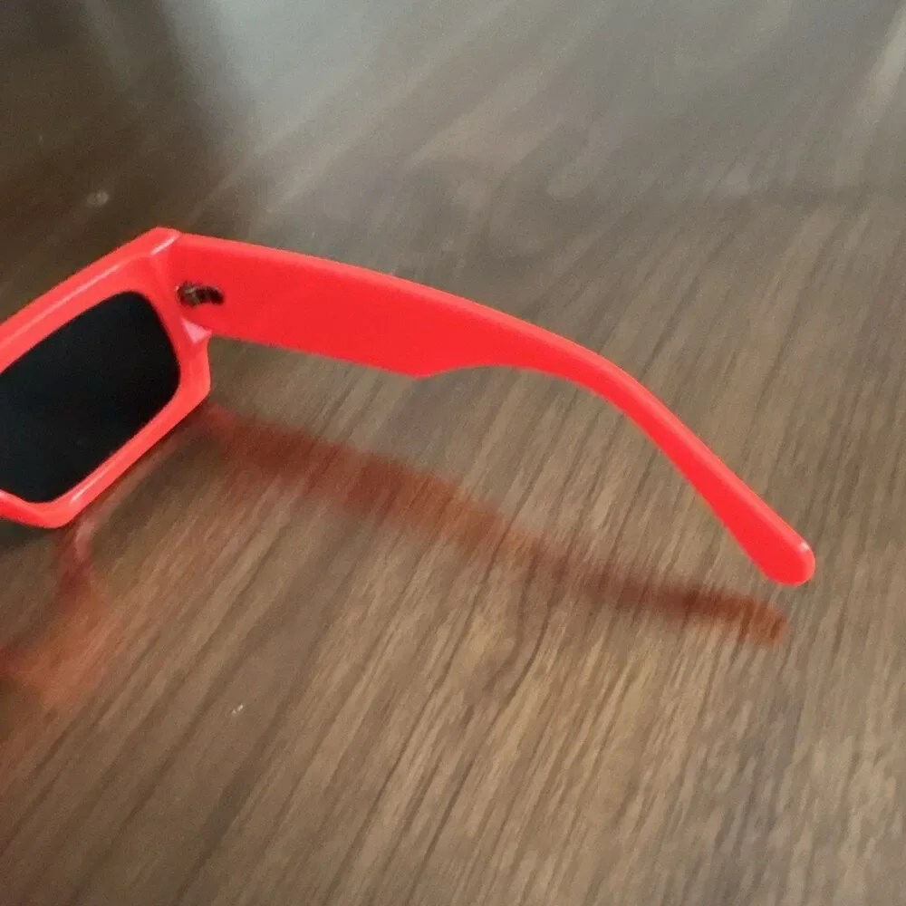 Louis Yapour  Rectangle Sunglasses Orange Plastic Frame/Black Tinted Lenses